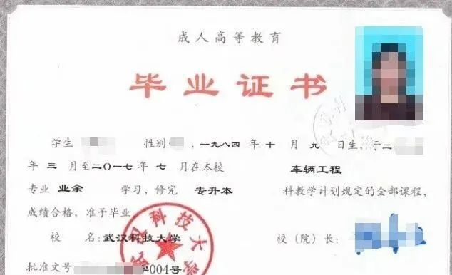 成人高等教育畢業證書